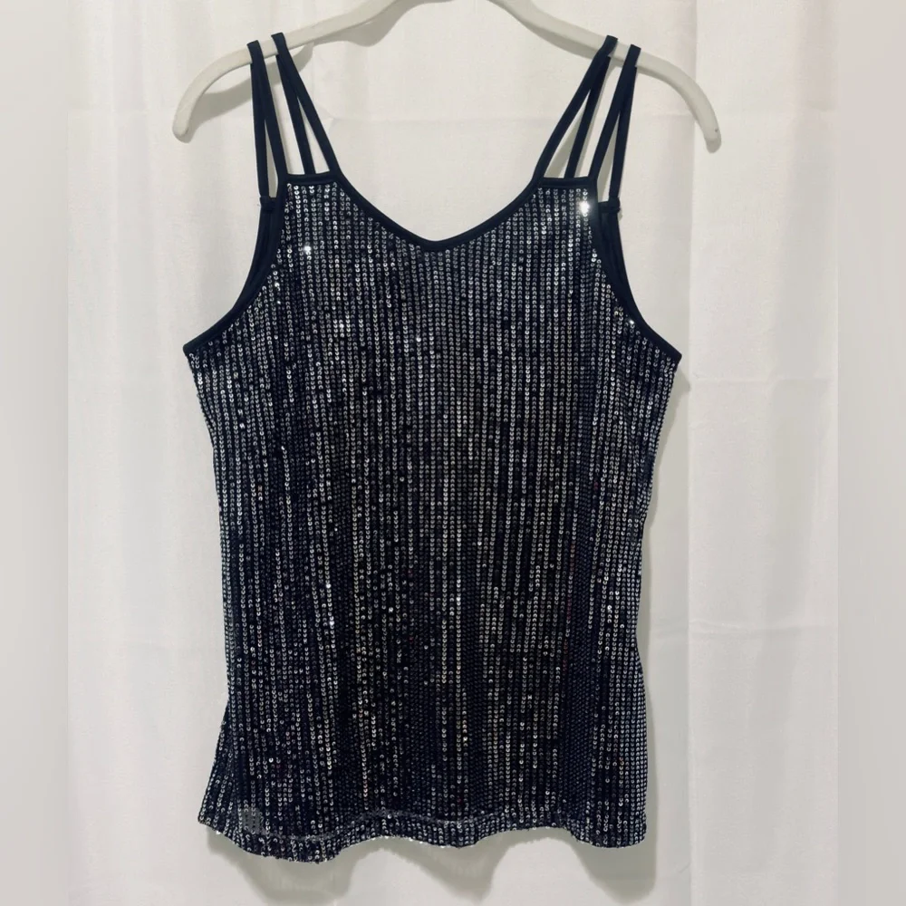 Festive Reversible Sequin Embellished Black Double Strap Tank Top. Small NWOT - Picture 1 of 5
